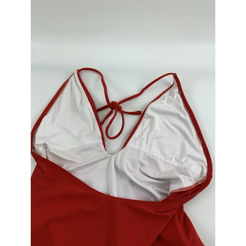 BOGO Cupshe One Piece Swimsuit Red Embroidered Deep V Neck Halter‎ Tie Womens S